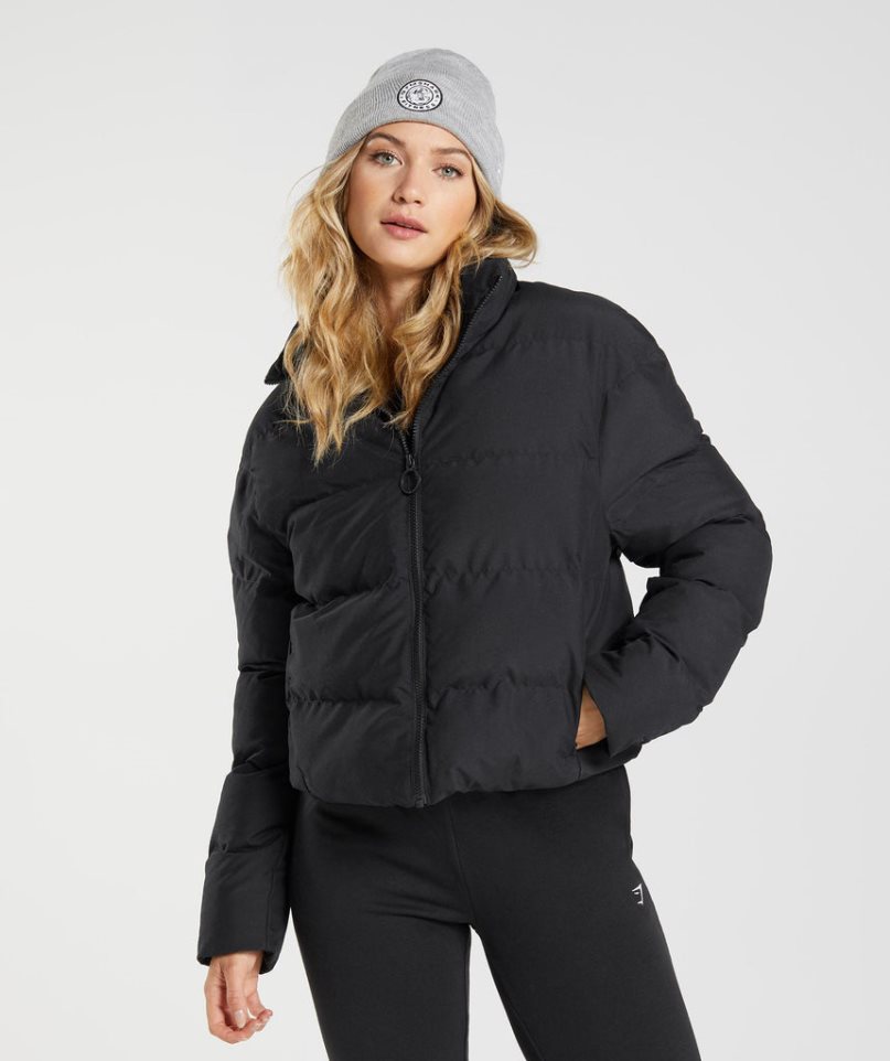 Kurtka Gymshark Puffer Damskie Czarne | PL 067UHA